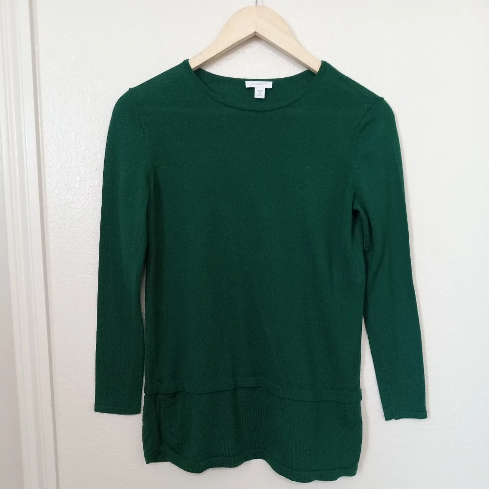 J.Jill Merino Wool Long Sleeve Green Tunic Sweater Top S Petite